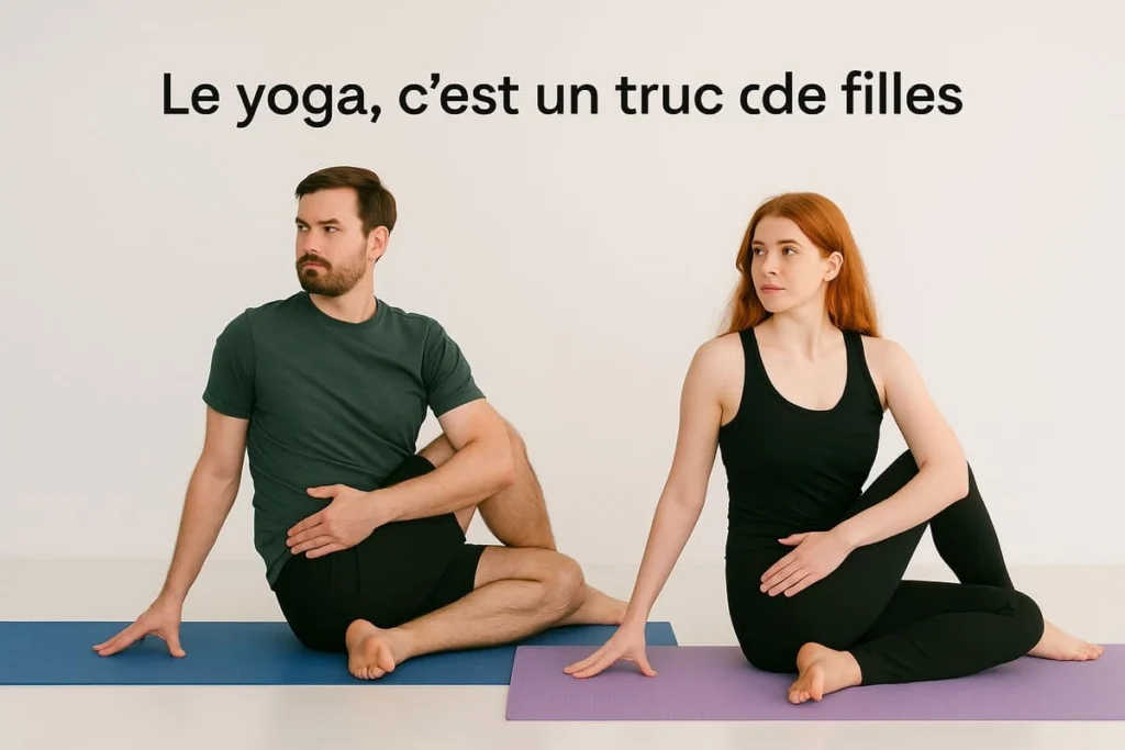 Un homme et une femme pratiquant le yoga côte à côte, illustrant que cette discipline est ouverte à tous les genres.